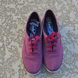 Keds Burgundy Polka Dot Lace-Up Sneakers